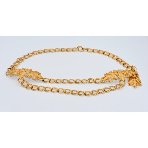 ST. JOHN Turned Brass Double Loops Chain Sculpture Gold Tone Belt 36\